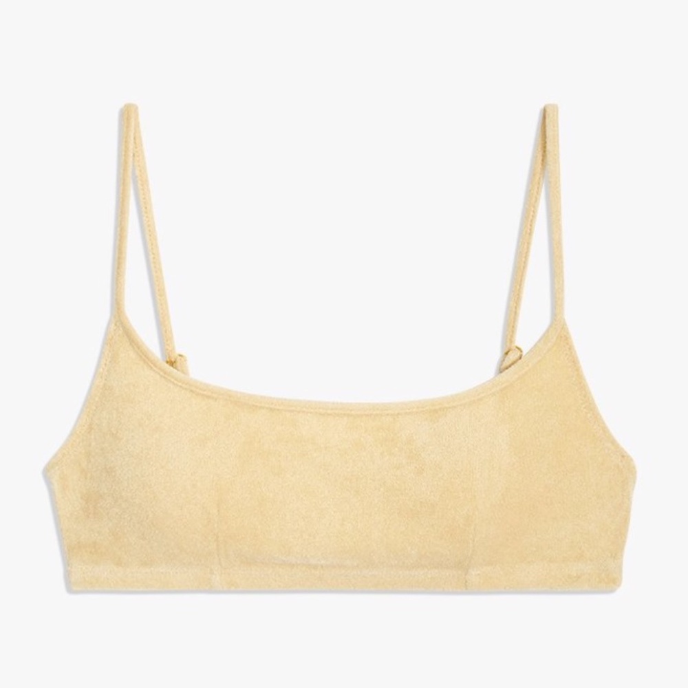 WEWOREWHAT PULL ON TOWEL TERRY BRA TOP TAUPE SIZE M